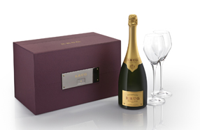 Estuche de champagne Krug con dos copas