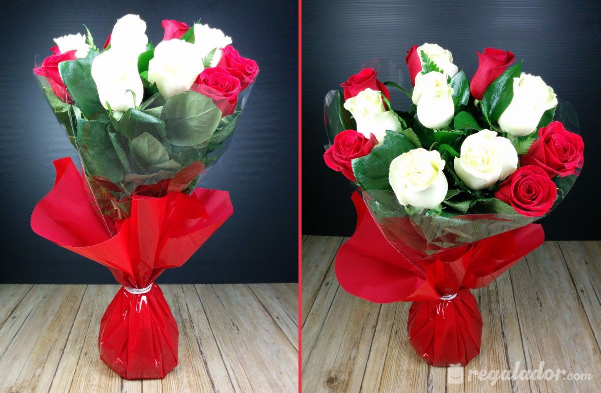 Ramo de rosas rojas y blancas | Regalador.com