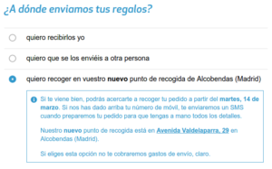 Selecciona la opción de punto de recogida