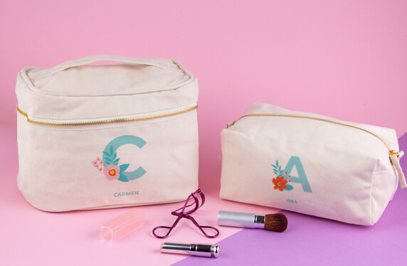 Neceser de algodón personalizado, inicial y flor