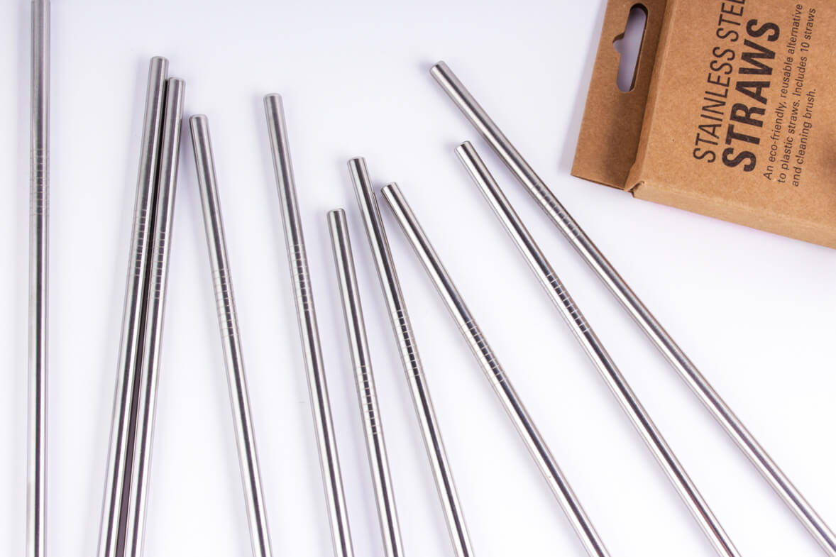 Set de 10 pajitas de acero, para cuidar el planeta