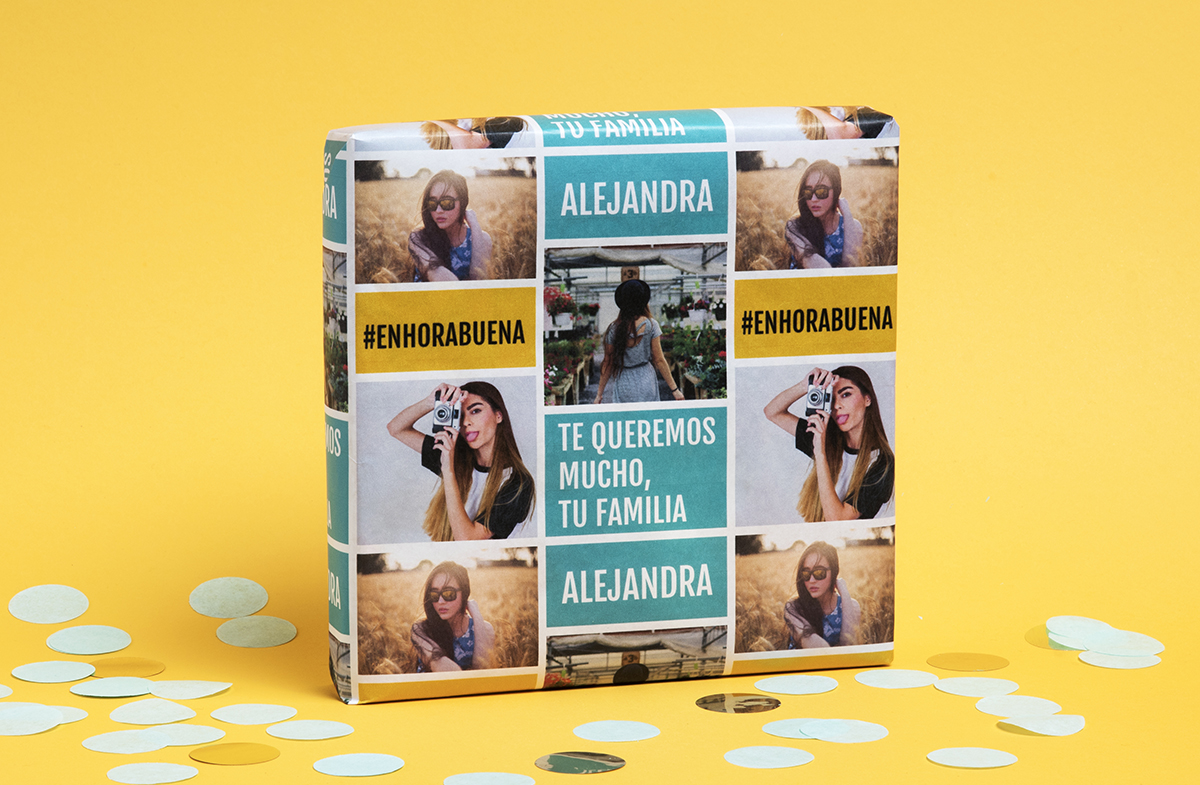 Papel de regalo personalizado modelo texto y fotos